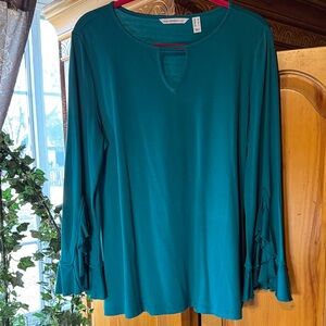 Isaac Mizrahi Teal Ruffle Sleeve Blouse